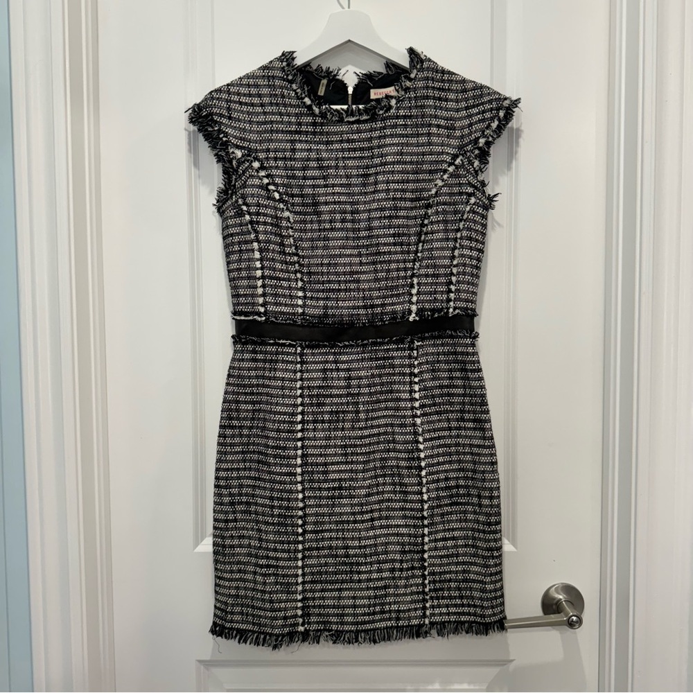 Rebecca Taylor Tweed Mini Dress with Leather Trim Size 6